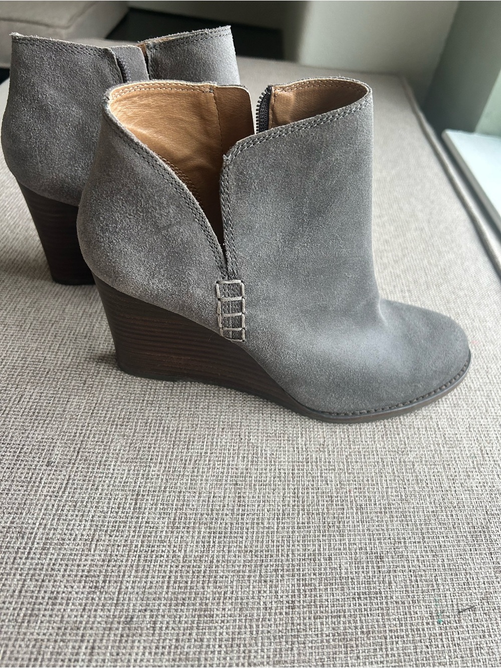 Lucky Brand Grey Suede Wedge Ankle Boots